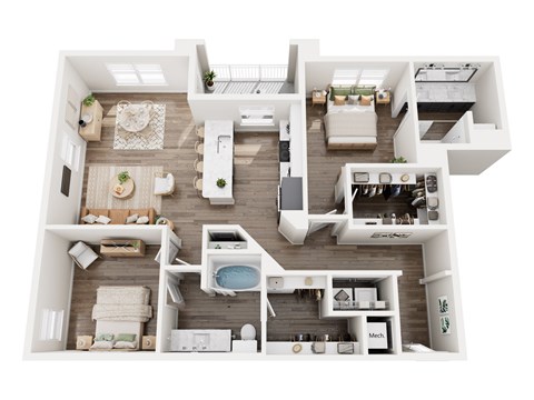 Floor plan for 2 beds, 2 baths, 1278 sqft